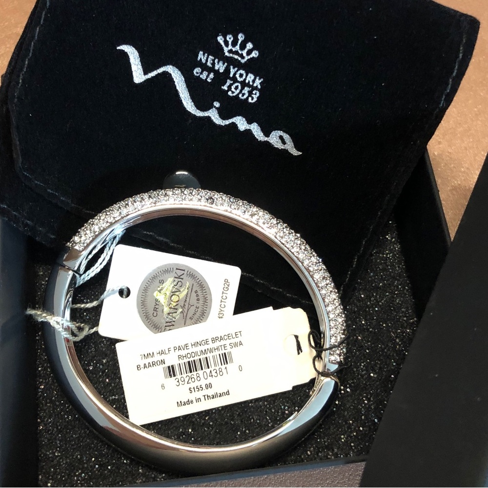 Nina 7MM Silver Bracelet - Half Pavé Clear Swarovski Elements Model B-AARON-NWT.